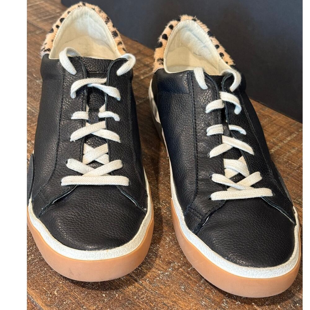 Dolce Vita Zina Black Leather Animal Print Women's‎ Sneakers Size 8.5 Fashion